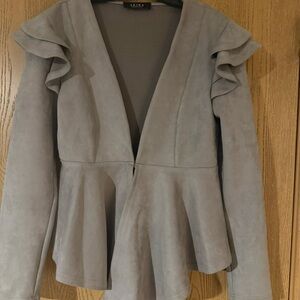 AKIRA Light Gray Ruffle Sleeve Blazer